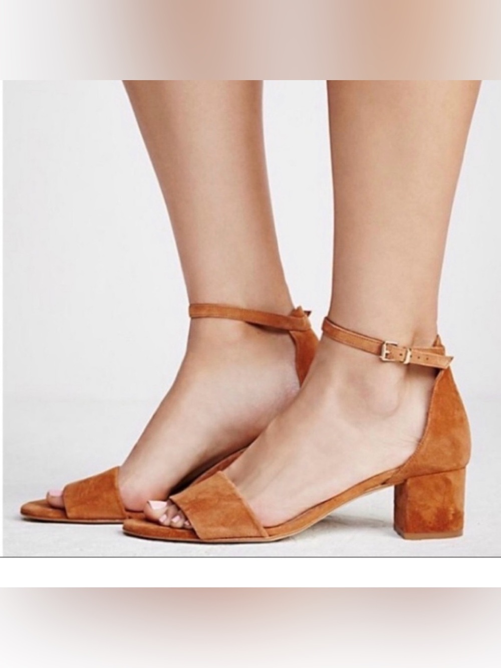 Free People Tan Suede Ankle-Strap Block Heels